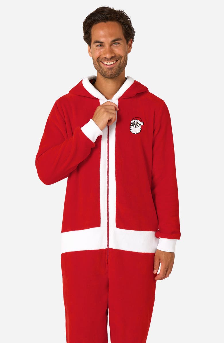 OppoSuits Merry Jinglejoy Holiday Hooded Fleece Costume Jumpsuit, Alternate, color, Red