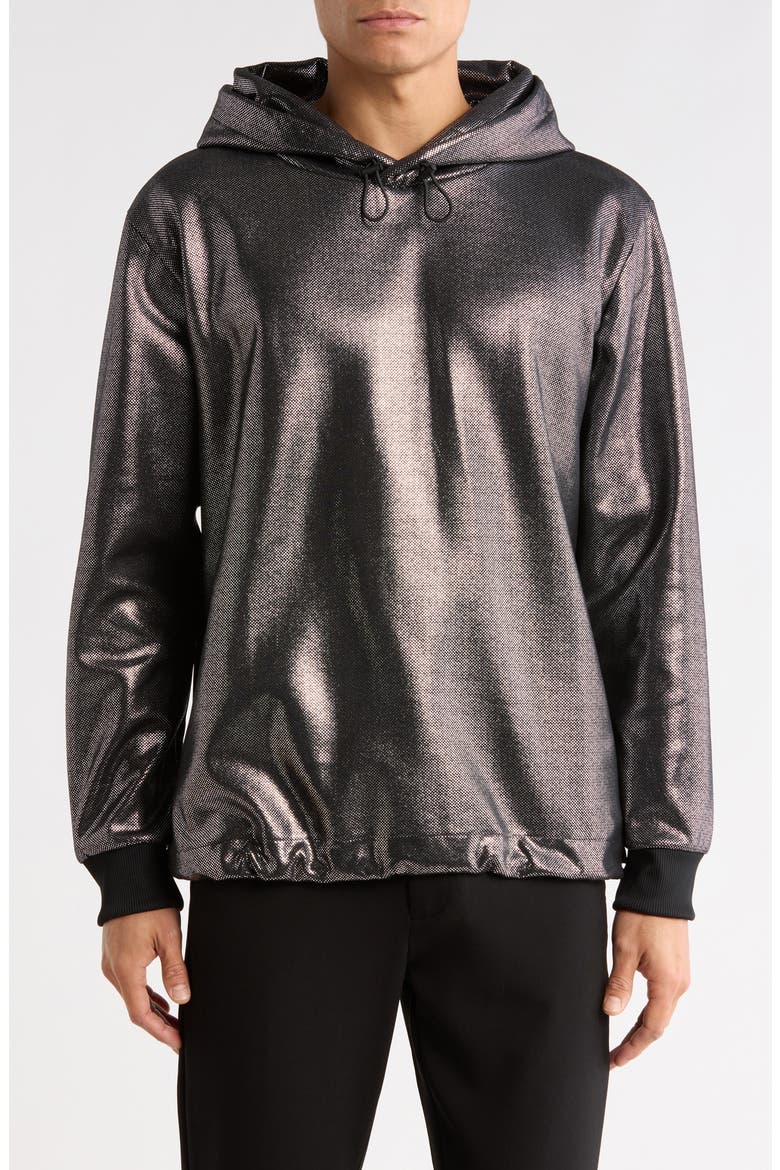 Descolar Metallic Hoodie, Main, color, BLACK