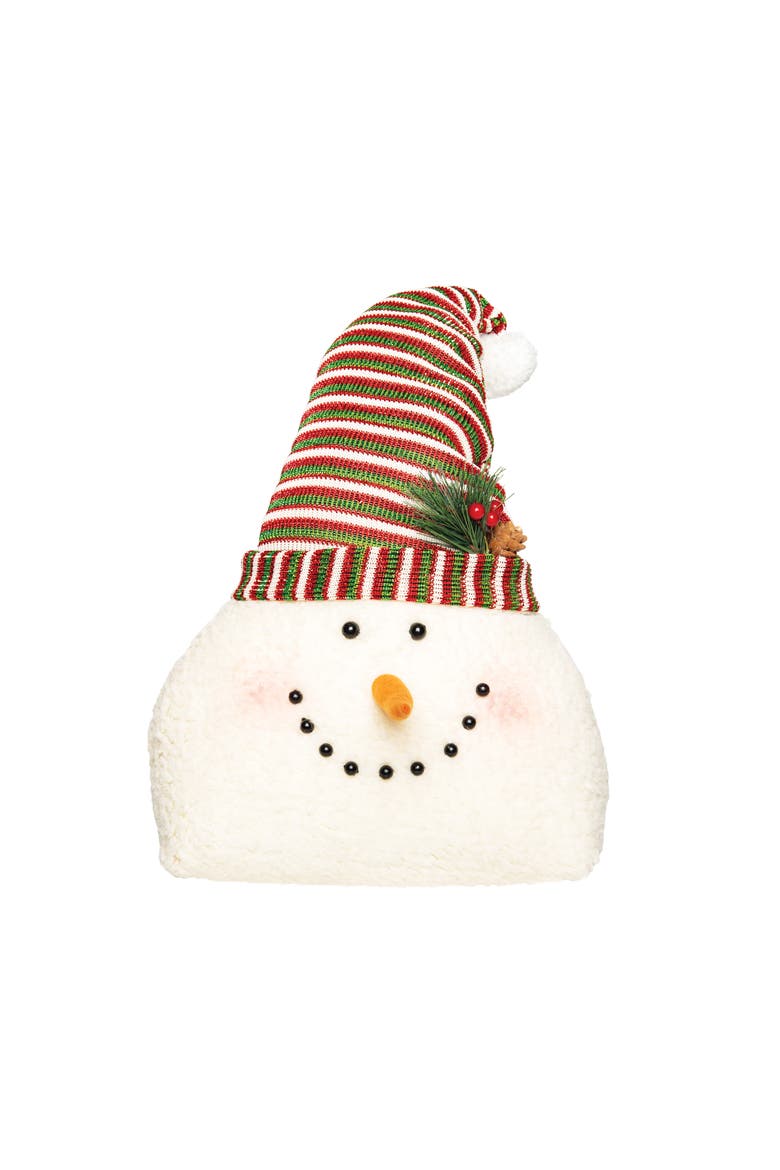 Snowman W/Stripe Hat Decorative Figurine, Main, color, White