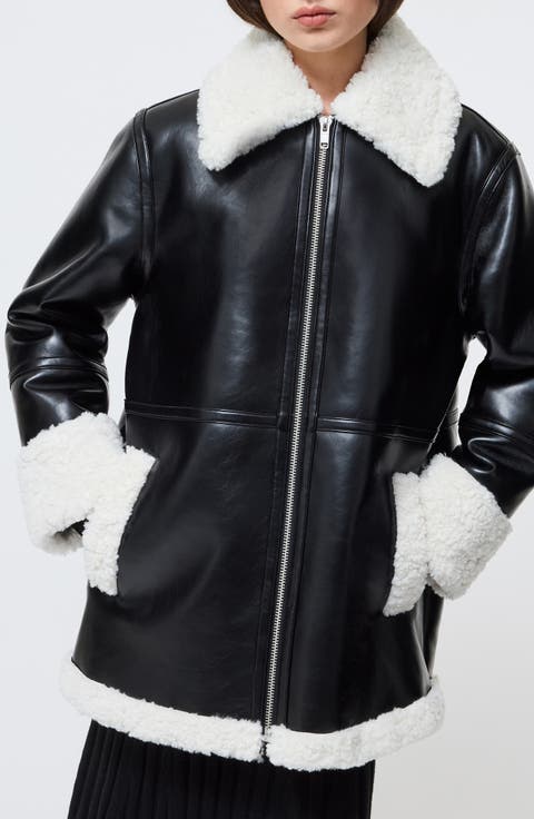 Ajani Faux Leather & Faux Fur Coat