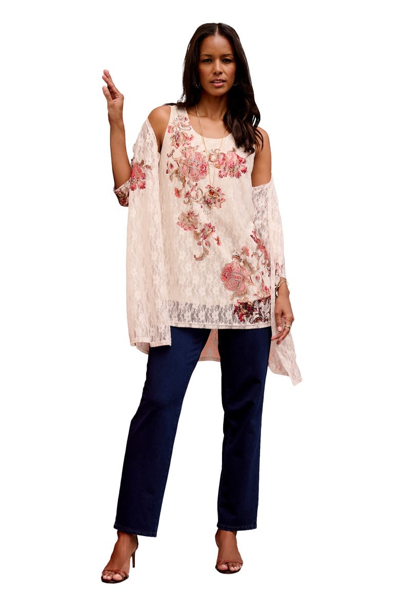 Printed Lace Tank, Main, color, IVORY ZINNIA BLOOM
