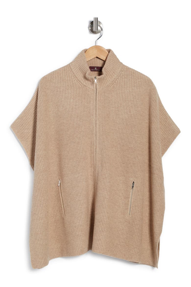 Cashmere Blend Zip Front Knit Cape, Alternate, color, CAMEL