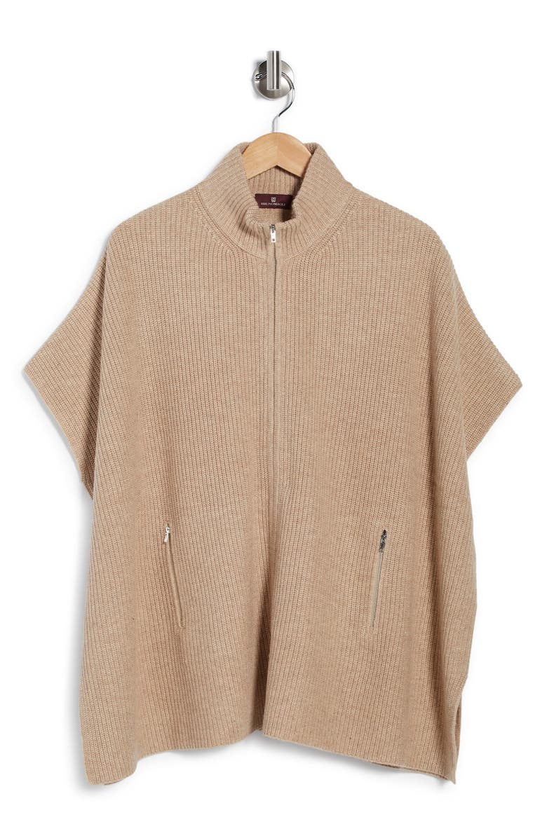 Cashmere Blend Zip Front Knit Cape