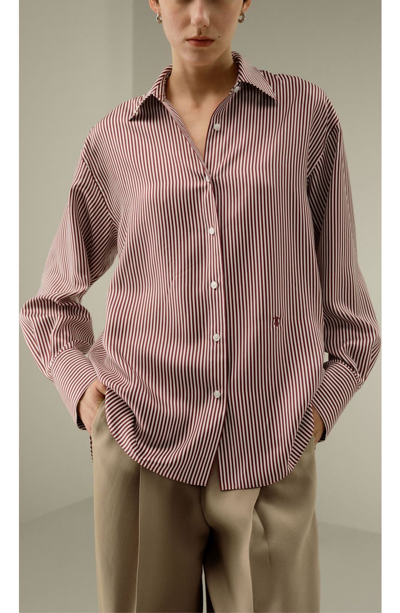 Lilysilk Women's Ancora Red Oversized Striped Shirt, Alternate, color, Red-White Pinstripes