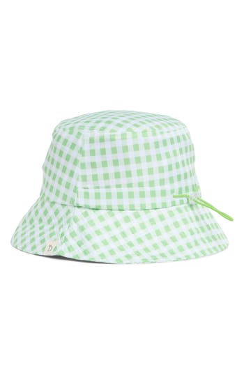 Area Stars Drawstring Gingham Bucket Hat In Green