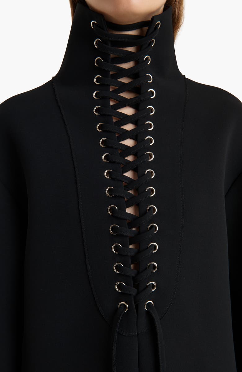 Khaite Lee Lace-Up Long Sleeve Double Face Crepe Dress, Alternate, color, Black