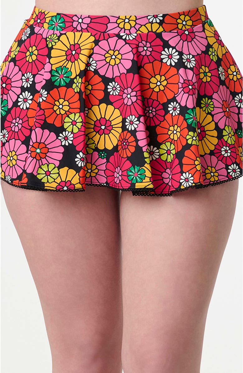 Unique Vintage Pin-Up Coronado Swim Skirt, Main, color, Black Floral