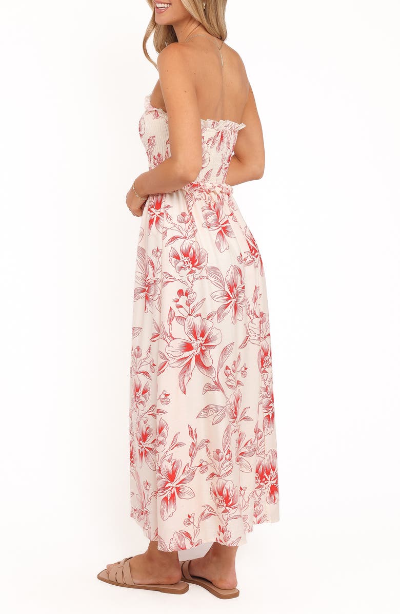 Petal & Pup Aviana Floral Print Strapless Midi Dress, Alternate, color, Red Floral