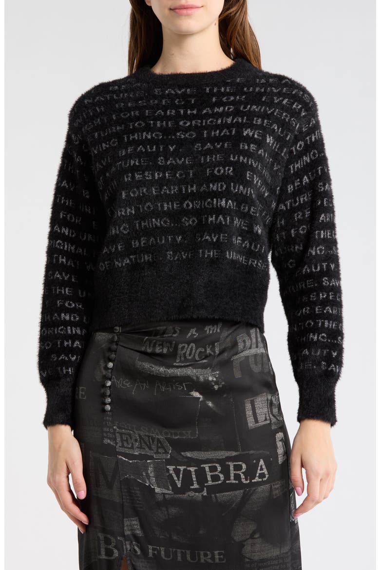 Metallic Script Jacquard Sweater, Main, color, BLACK