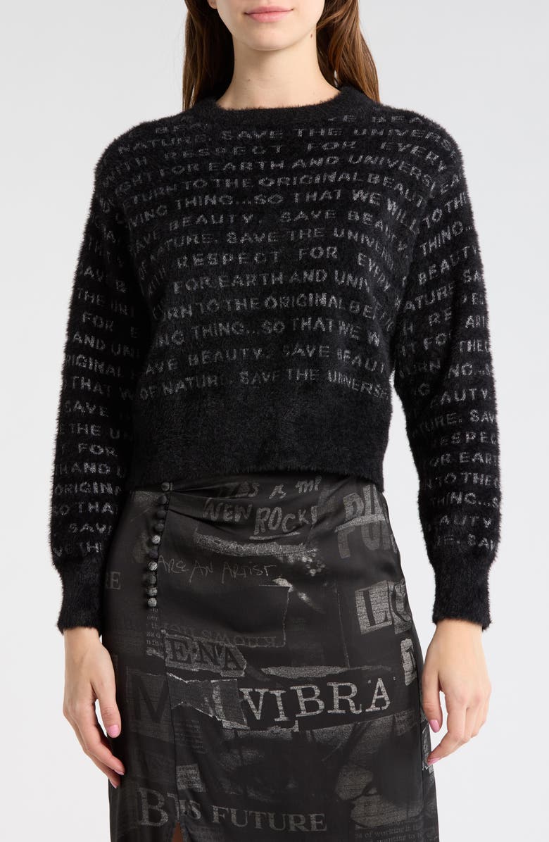 Desigual Metallic Script Jacquard Sweater, Main, color, Black