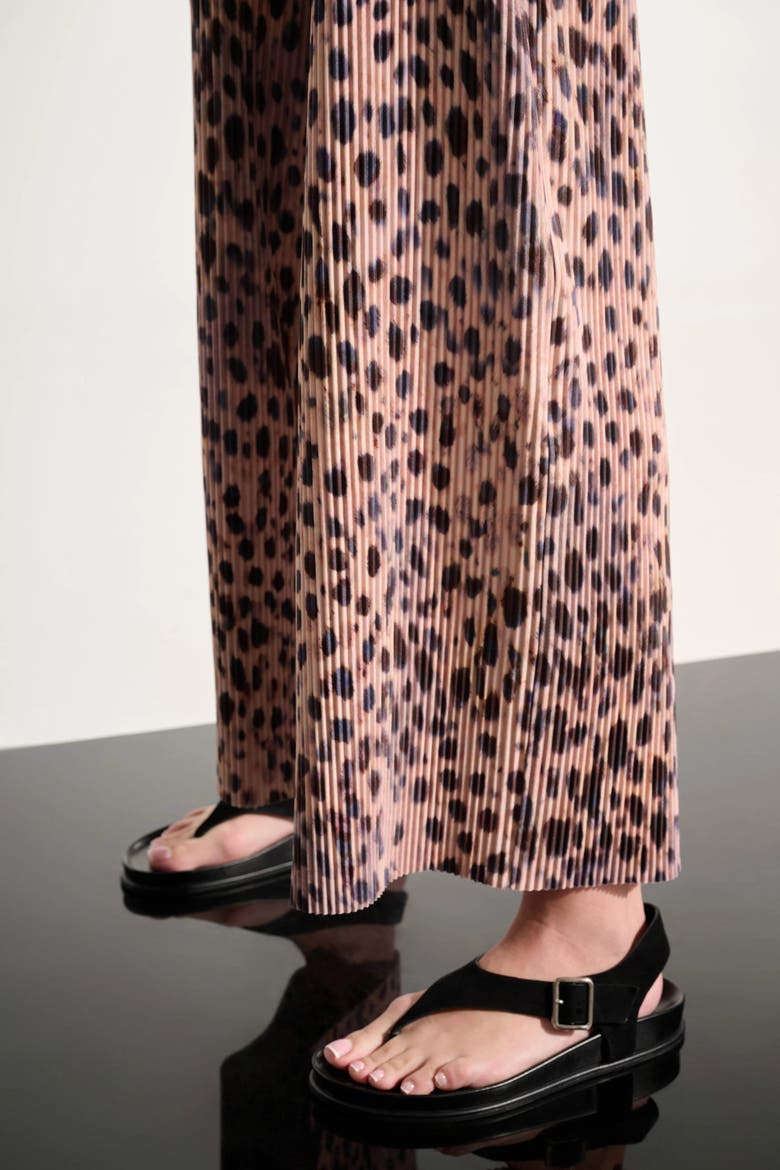 Pleated Scuba Crepe Animal Print Pull-On Wide Leg Pants, Alternate, color, Beige/Multi