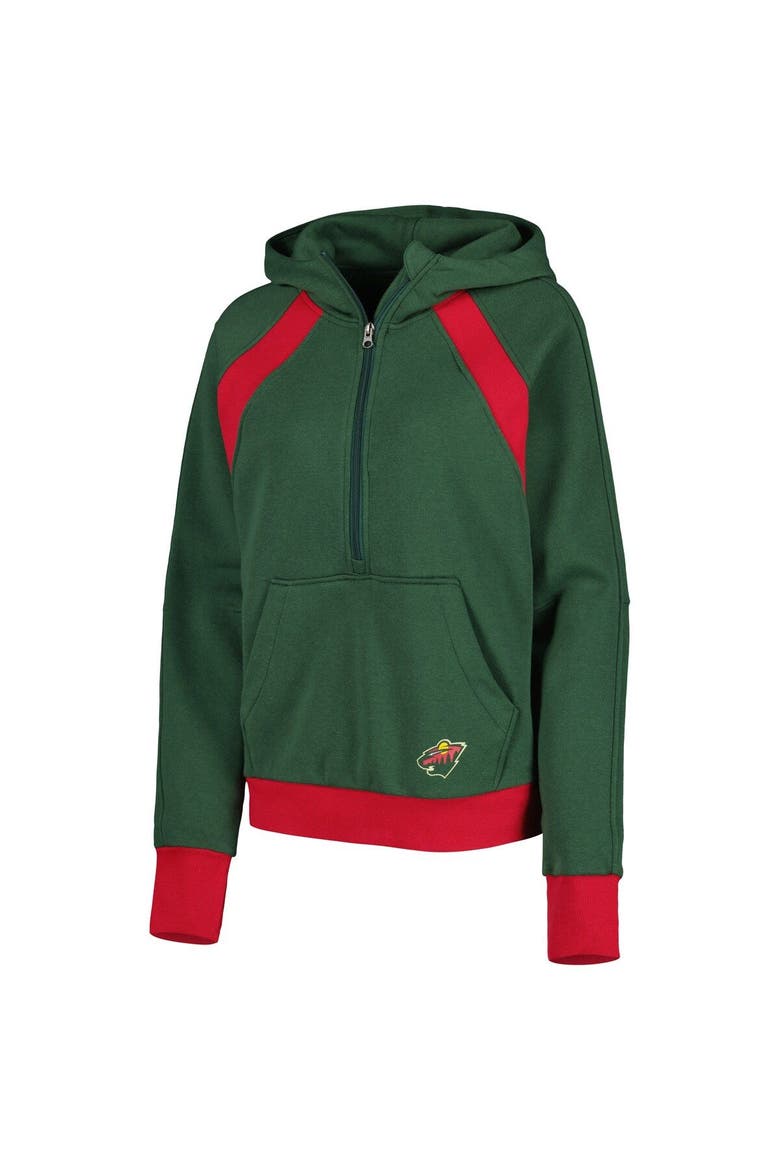 Women's Starter Green Minnesota Wild Wishbone Half-Zip Hoodie, Alternate, color, Green