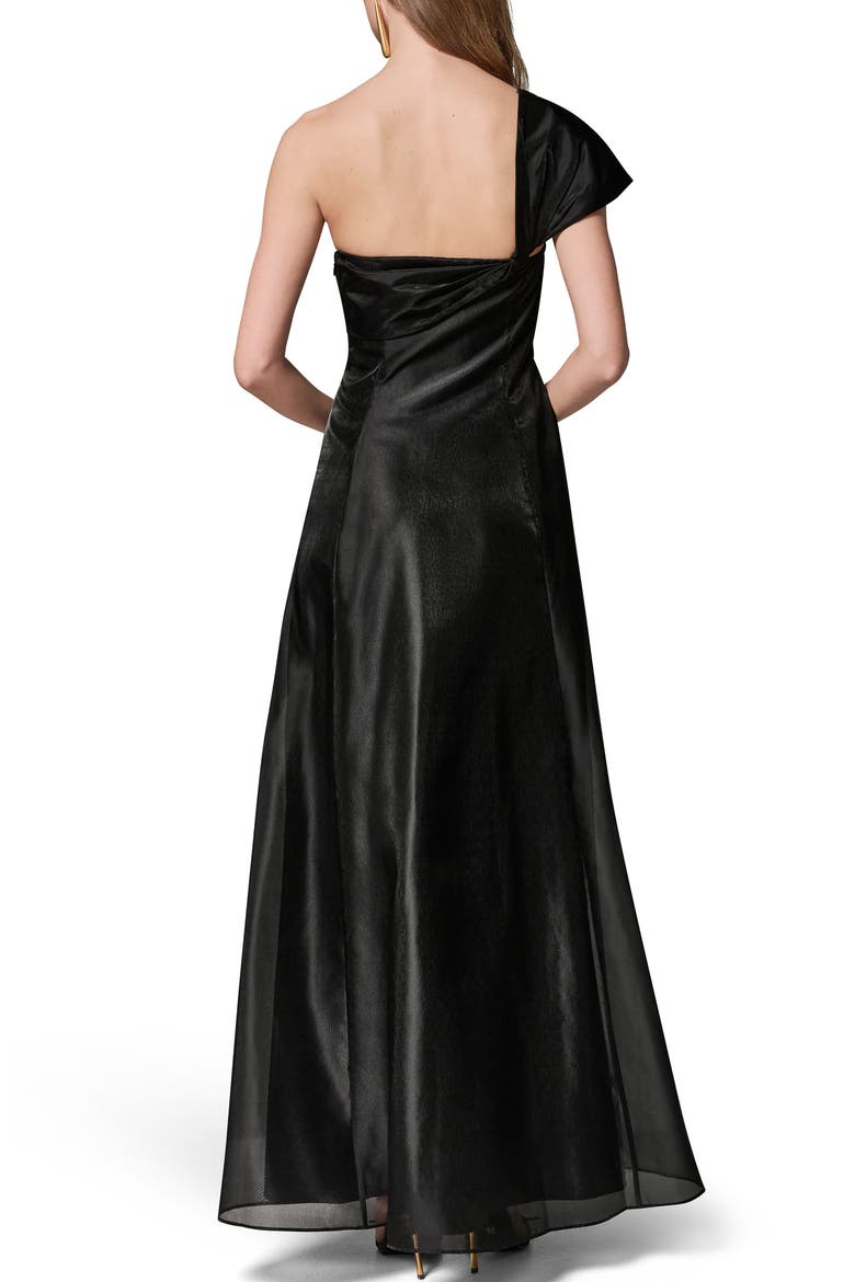 Asymmetric Satin Gown, Alternate, color, BLACK