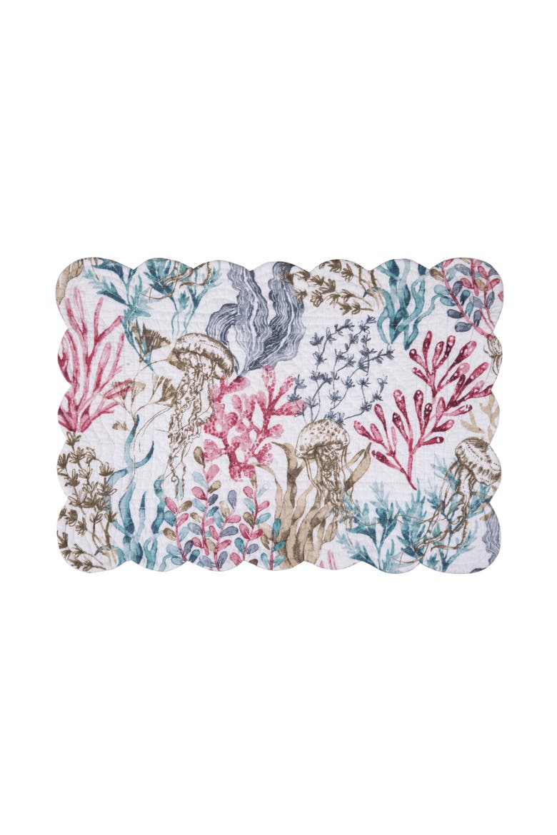 Delphina Reef Cotton Placemat Machine Washable Set of 6, Alternate, color, White