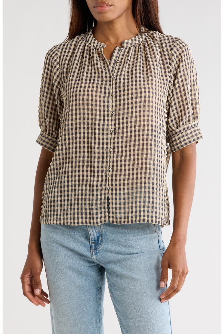 Aster Gingham Short Sleeve Button-Up Top, Main, color, BLUE COMBO