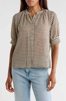 Aster Gingham Short Sleeve Button-Up Top