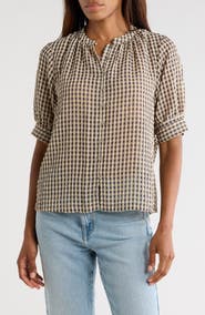 Rebecca Taylor Aster Gingham Short Sleeve Button-Up Top