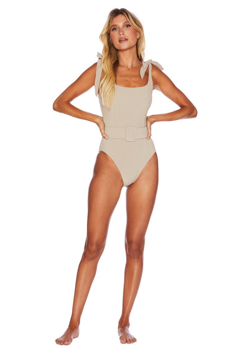 Sydney Belted One-Piece Swimsuit, Alternate, color, TAN