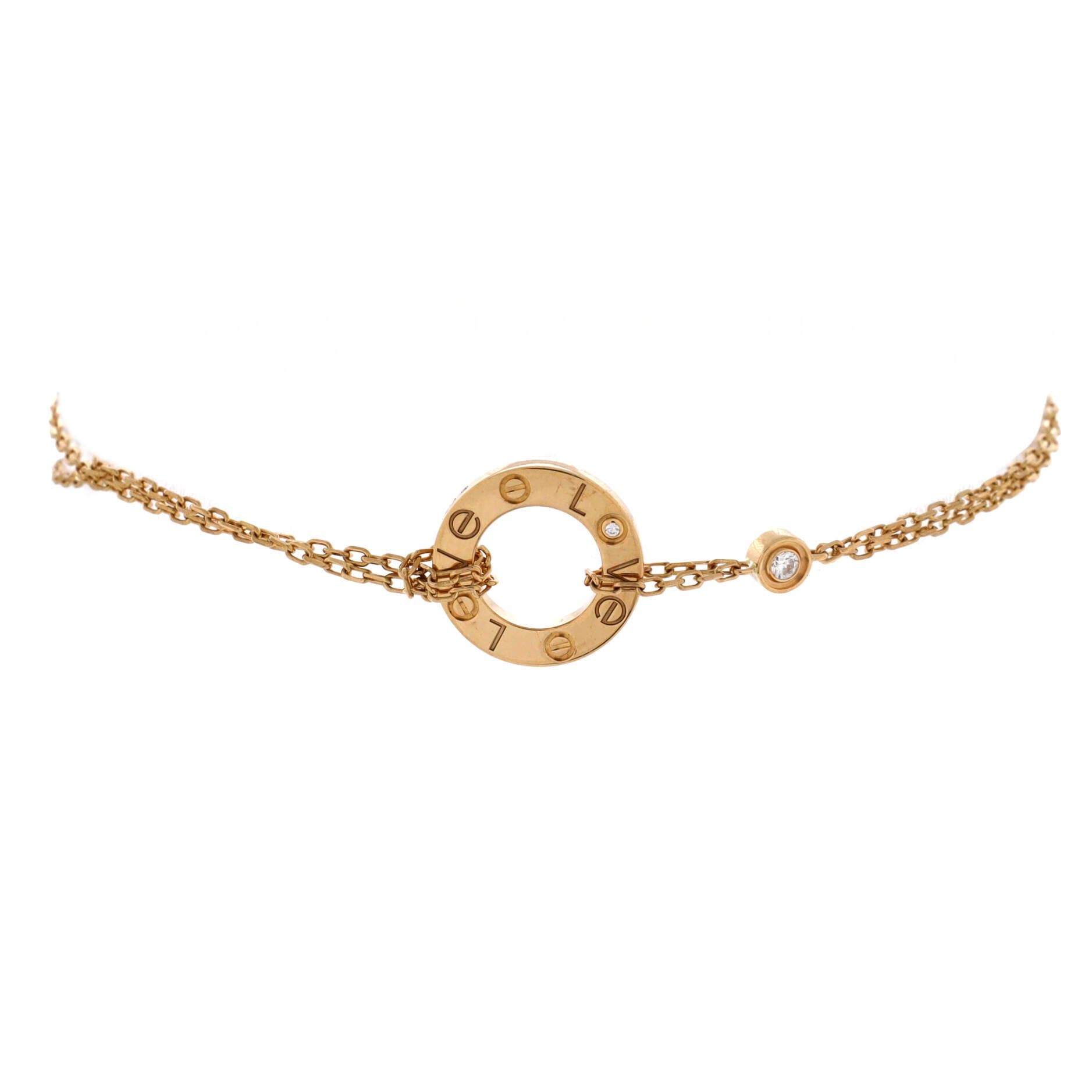 2 Diamonds Love Bracelet 18K Rose Gold with Diamonds, Main, color, Metallic Gold
