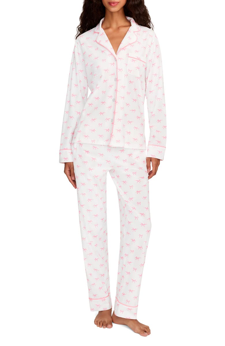 Petite Plume Pima Cotton Jersey Long Pajamas, Main, color, White