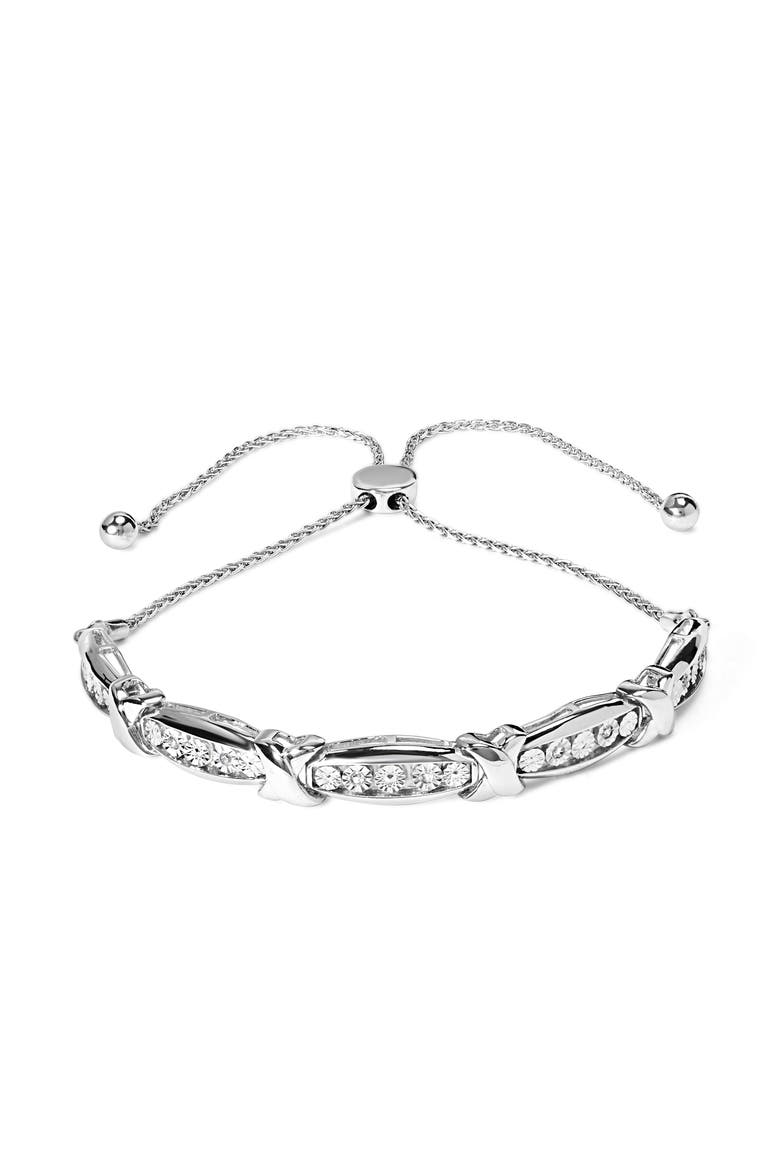 Silver 1/10 Cttw Diamond X Link Bolo Bracelet, Main, color, White