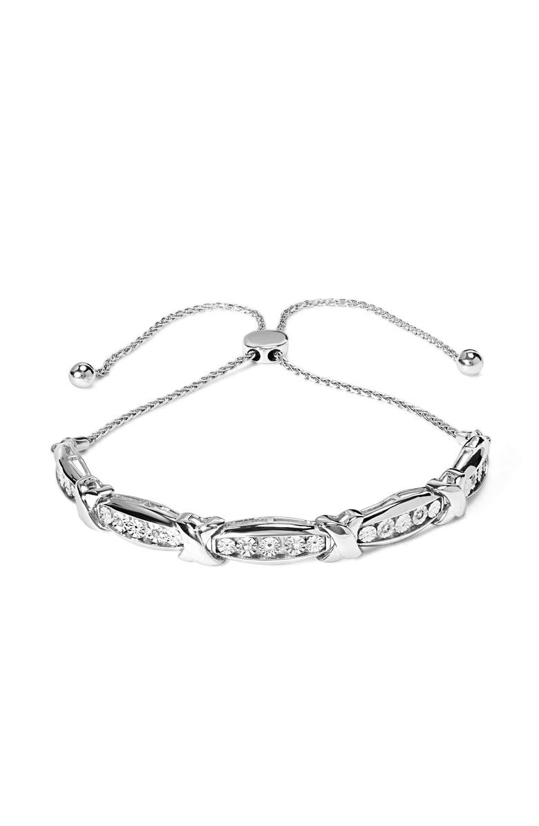 Haus of Brilliance Silver 1/10 Cttw Diamond X Link Bolo Bracelet, Main, color, White