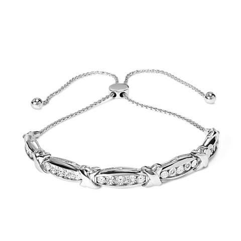 Silver 1/10 Cttw Diamond X Link Bolo Bracelet