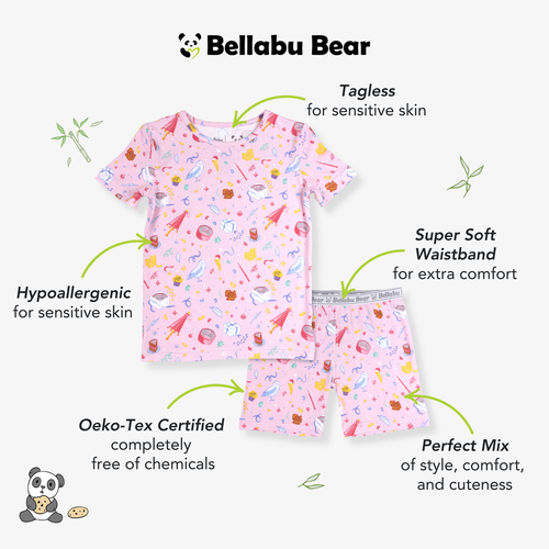 Bellabu Bear Unisex Happee Birthdae Harry Kids 2-piece Short Sleeve & Shorts Pajama Set In Pink