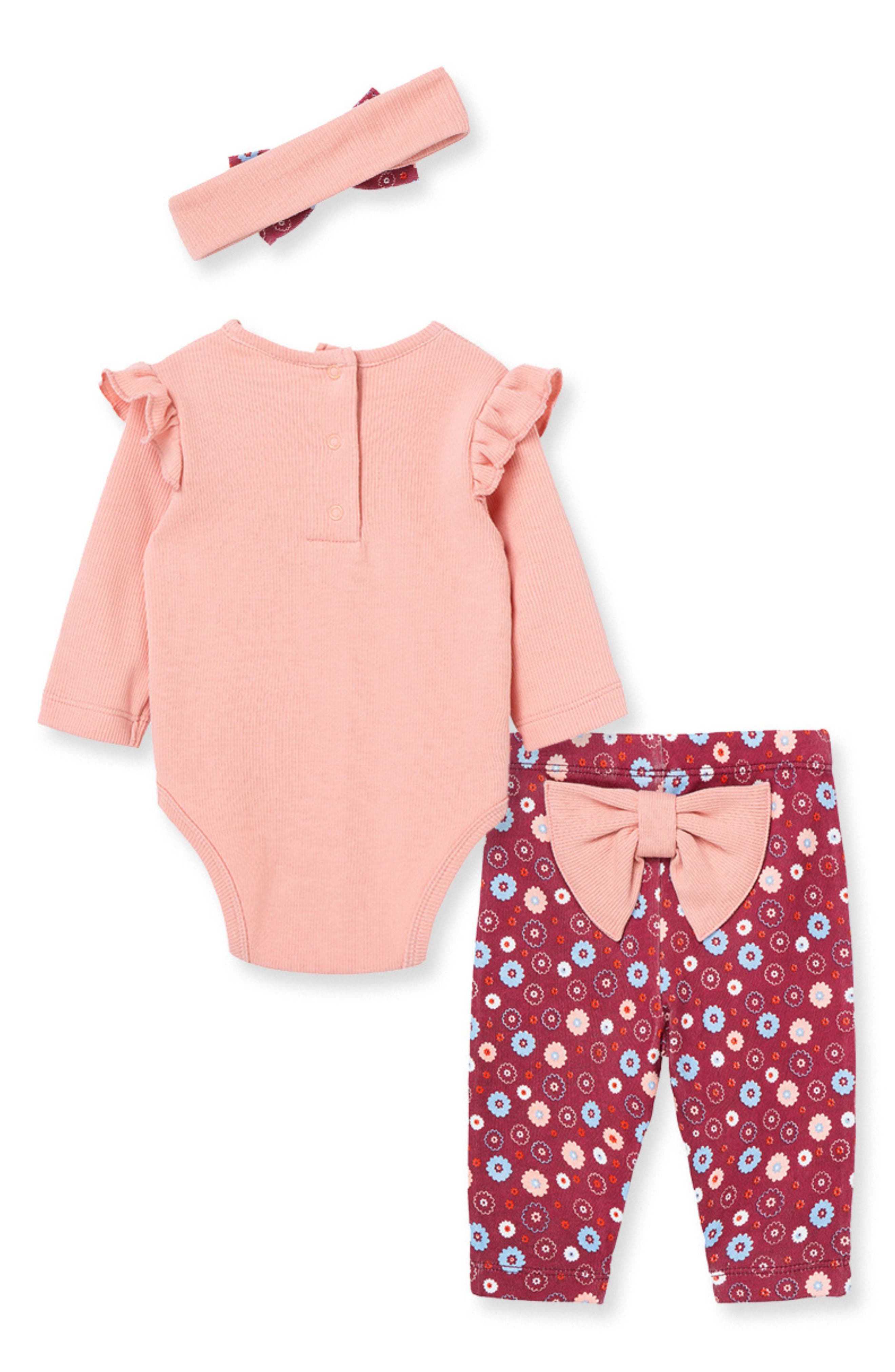 Little Me Fox Floral Bodysuit, Pants & Headband Set (Women) | Nordstromrack