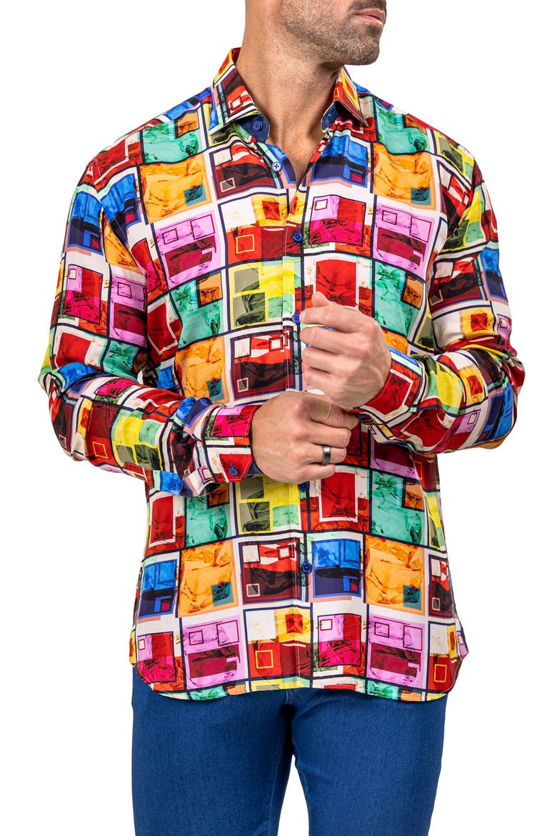 Fibonacci Marthyr 0299 Contemporary Fit Button-Up Shirt, Alternate, color, RED