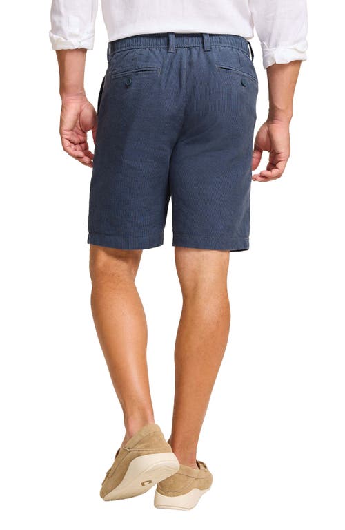 Tommy Bahama Isla Sands Pleated Stripe Linen Blend Shorts In Dark Bluestone