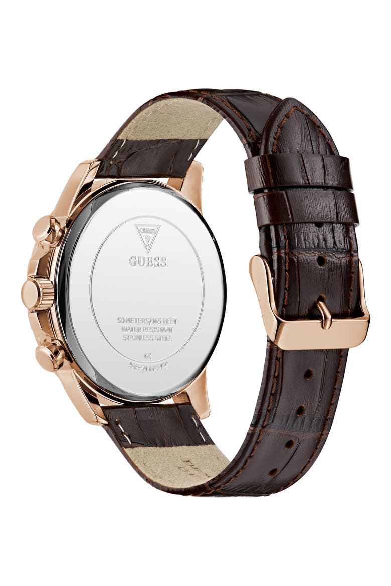 Walker Blue Dial Multifunction Leather Strap Watch, 44mm, Alternate, color, BROWN