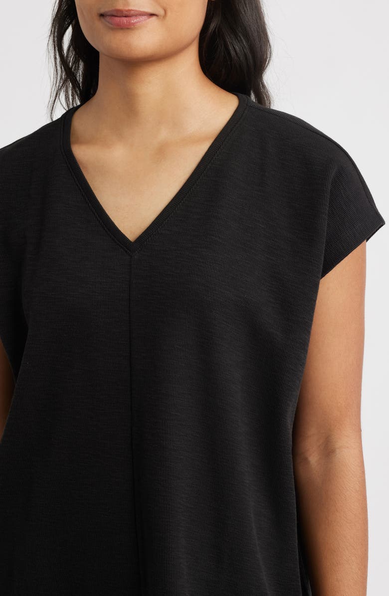 Eileen Fisher V-Neck Organic Cotton Crewneck T-Shirt, Alternate, color, Black