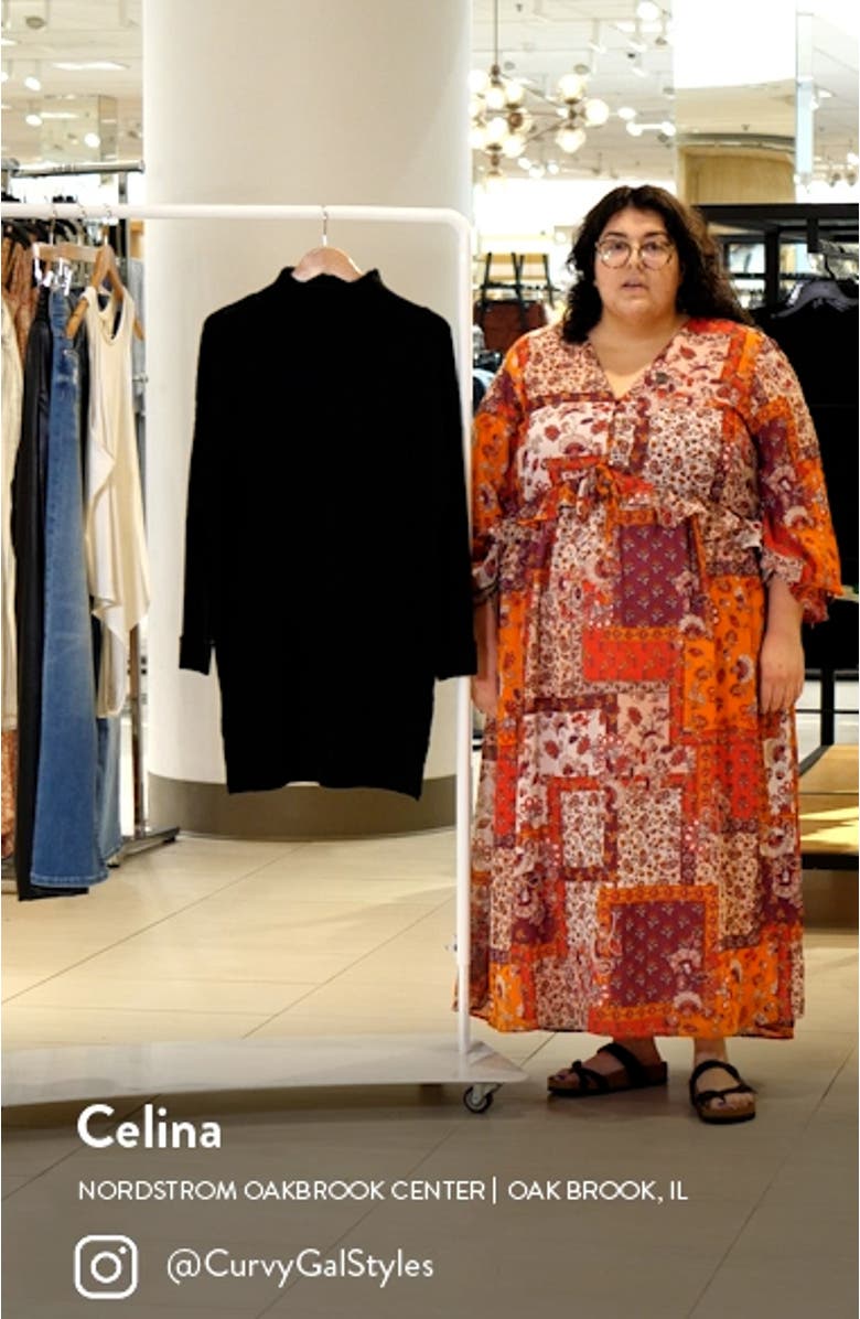 Boxy Ribbed Funnel Neck Long Sleeve Dress, sales video thumbnail