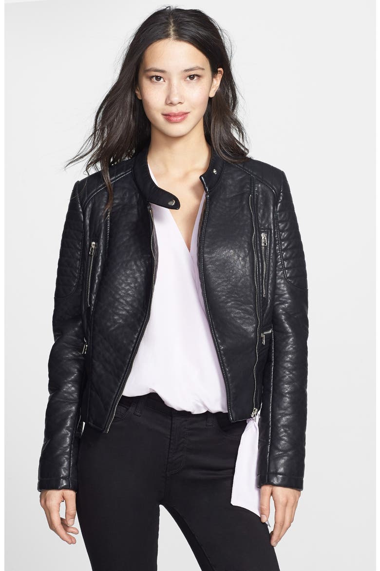 Turtle Embossed Faux Leather Jacket, Main, color, BLACK