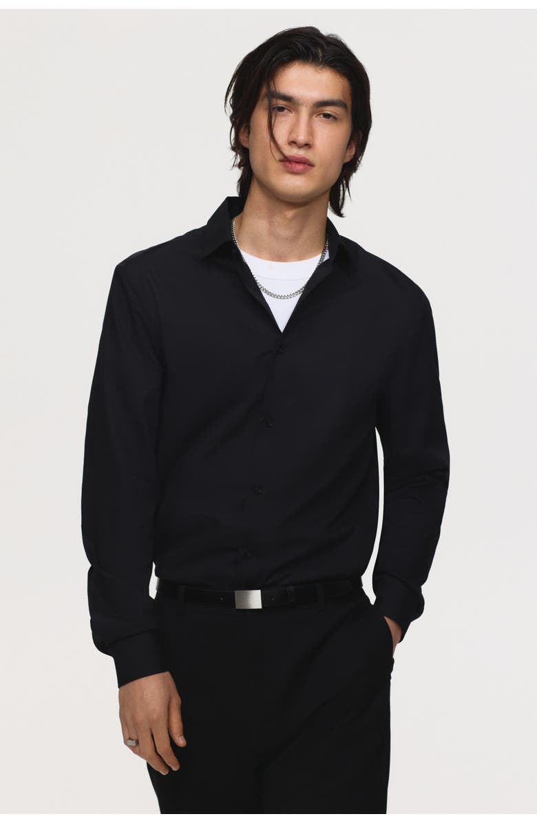 H&M Slim Fit Easy-iron Shirt, Alternate, color, Black