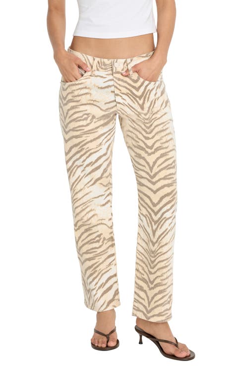 Tiger Print Ankle Straight Leg Jeans (Brown Tiger) (Regular & Plus)