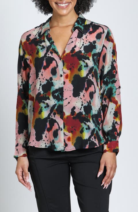 Print Roll Tab Sleeve Button-Up Shirt