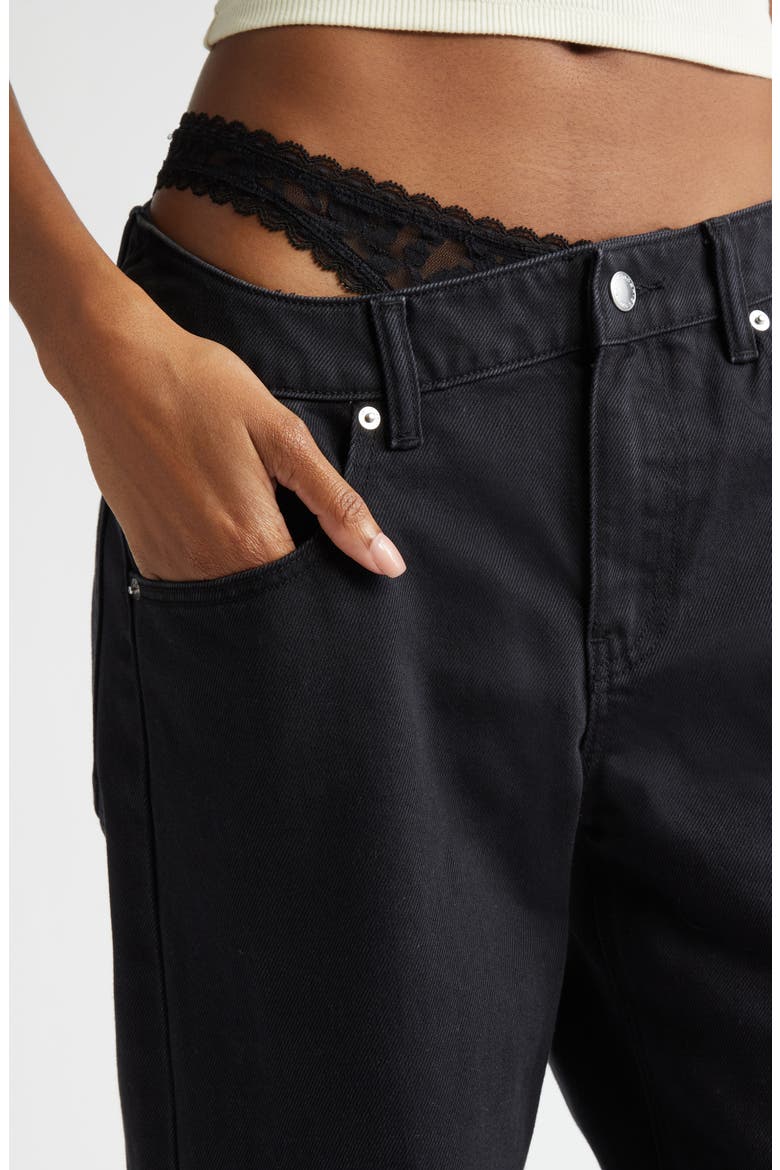 Lace Undies Detail Nonstretch Jeans, Alternate, color, WASHED BLACK