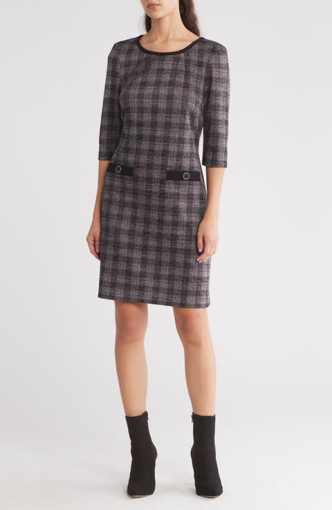 Three Quarter Sleeve Plaid Dress