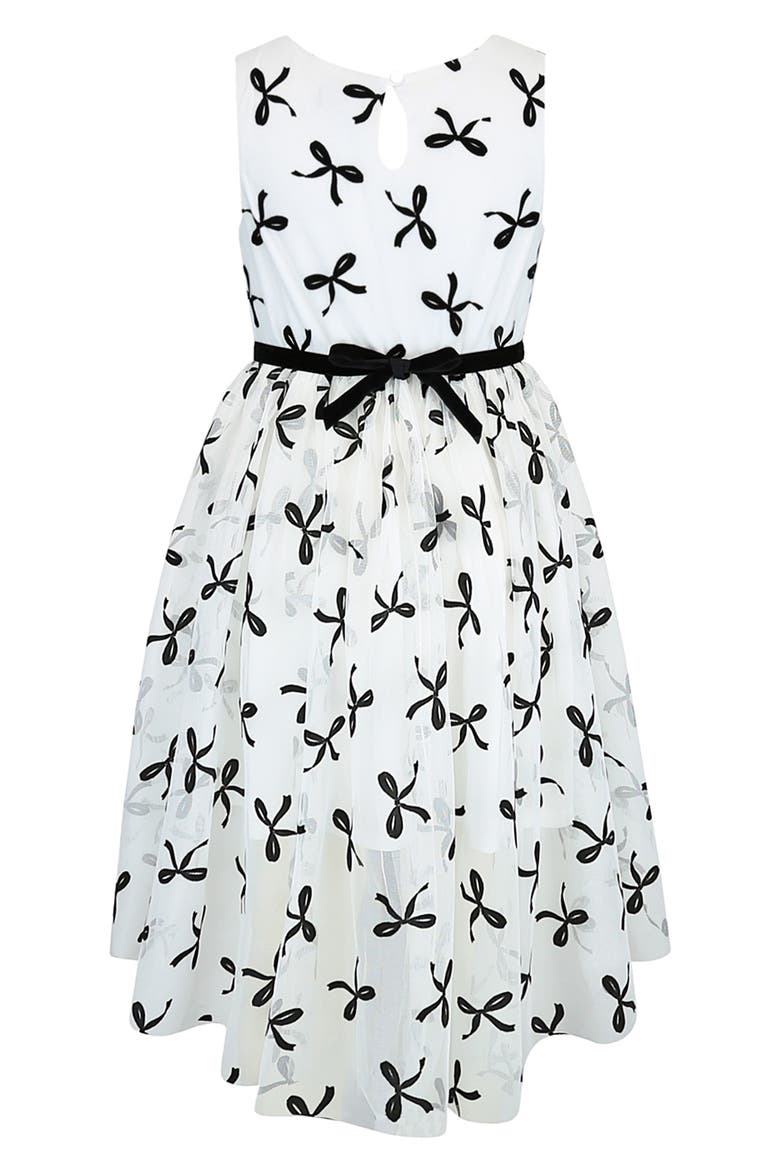 Kids' Flocked Mesh High Low Dress, Main, color, BLACK/ IVORY