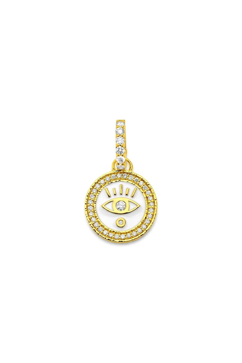 Enameled Evil Eye Charm with Diamonds, Main, color, White