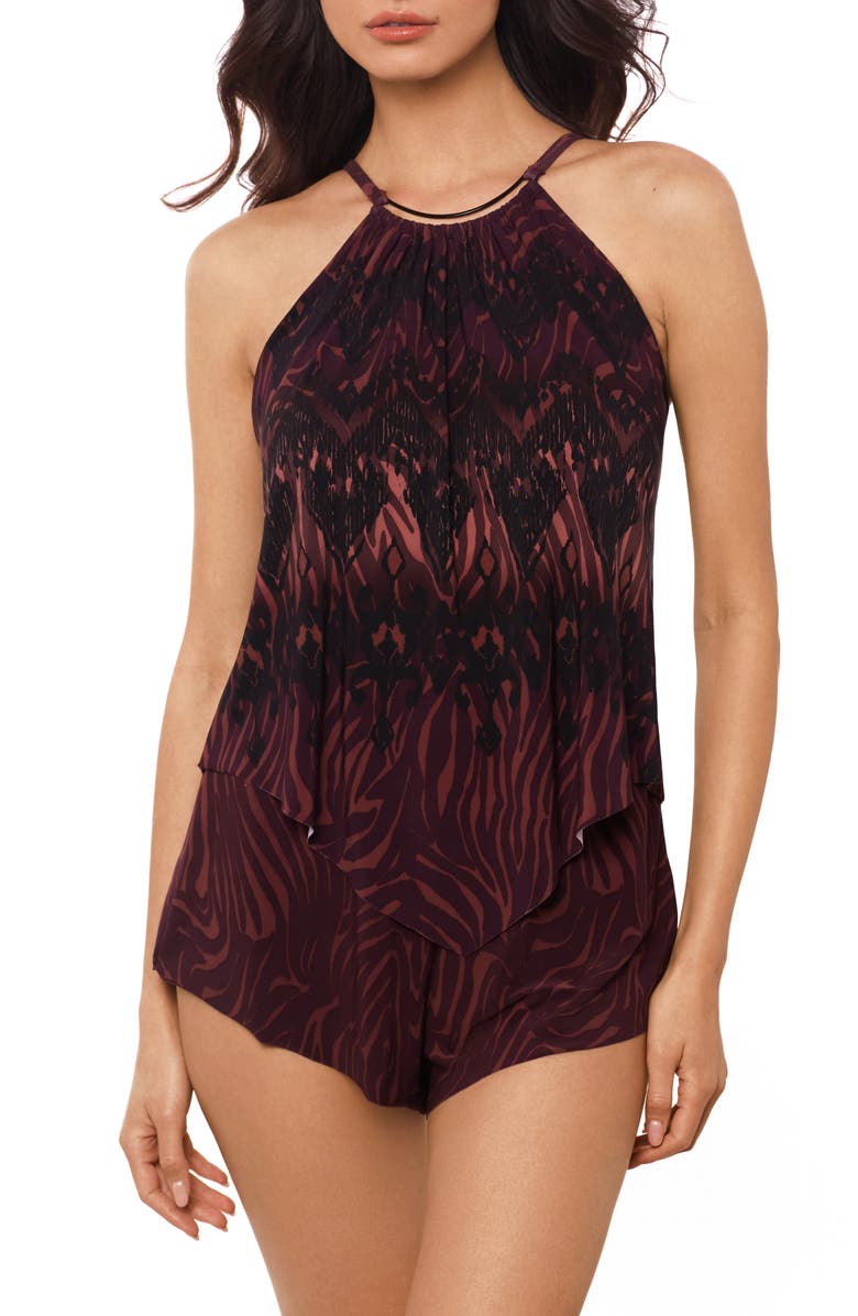 Magicsuit<sup>®</sup> Zabra Goldie Skirted One-Piece Swimsuit, Main, color, Brown Multi
