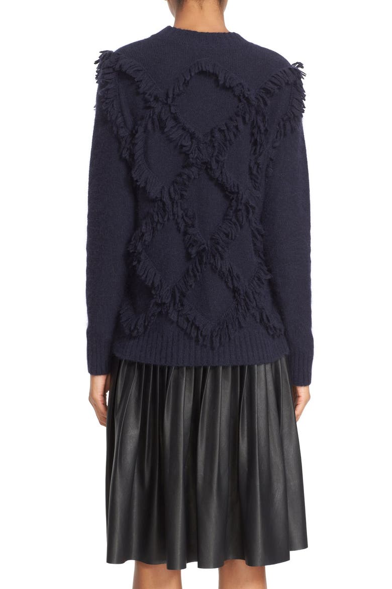 Fringe Pullover Sweater, Alternate, color, NAVY