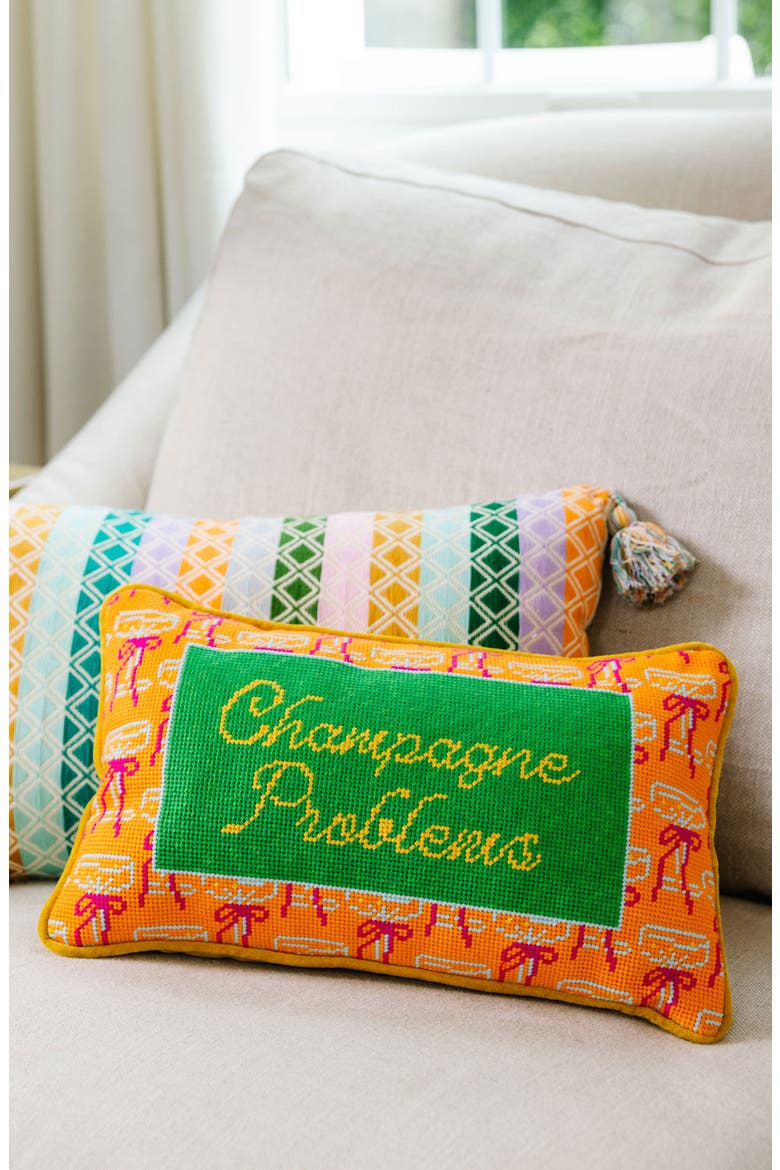 Champagne Problems Needlepoint Pillow, Alternate, color, Champagne Problems