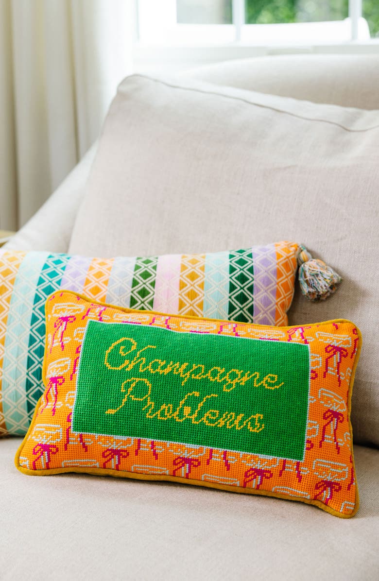 Furbish Champagne Problems Needlepoint Pillow, Alternate, color, Champagne Problems