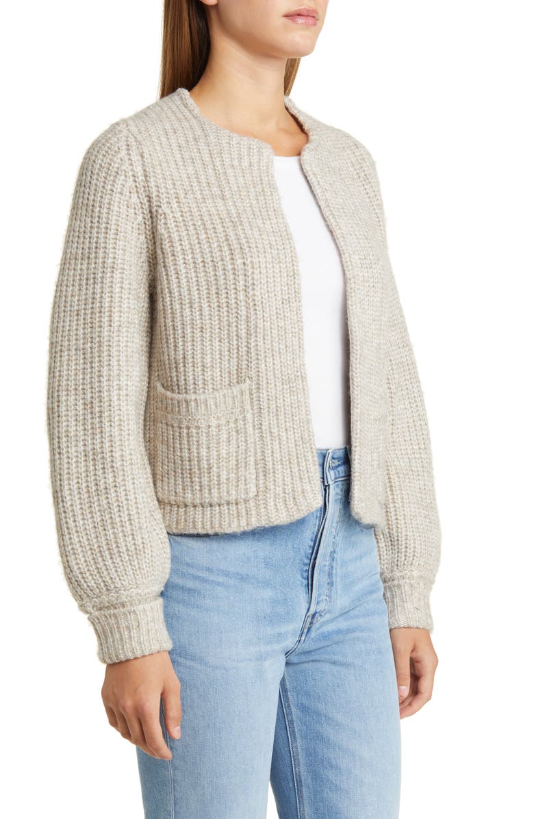Wit & Wisdom Marled Blouson Sleeve Cardigan, Alternate, color, Heather Mocha