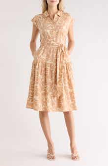 Lucky Brand Cap Sleeve Tie Waist Shirtdress