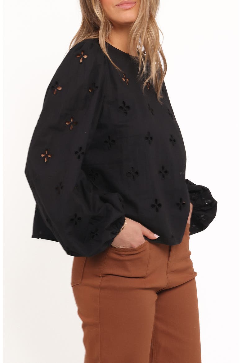 Aggie Embroidered Eyelet Balloon Sleeve Top, Alternate, color, BLACK