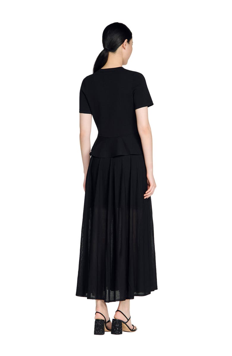 SANDRO Peplum knit maxi dress, Alternate, color, Black